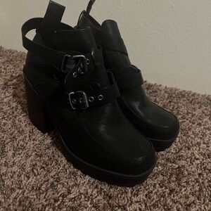 Torrid Black Heeled Boots with Buckle Straps